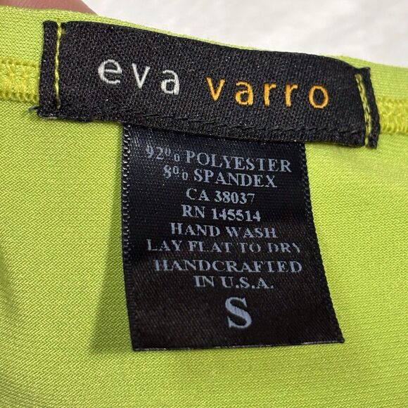 Eva Varro Abstract Tunic Top Small Black Green Multi Colorblock 3/4 Sleeve - Picture 6 of 6